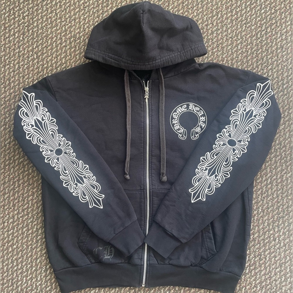 Chrome Hearts Horse Shoe Floral Zip Hoodie S